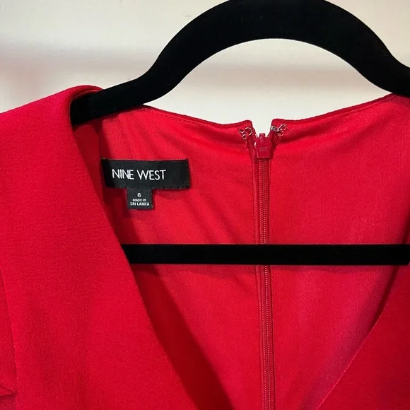 Ninewest Womens Stretch V-Neck Cap Sleeve Bodycon Sheath Pencil Dress Red Size 6 - Picture 2 of 5